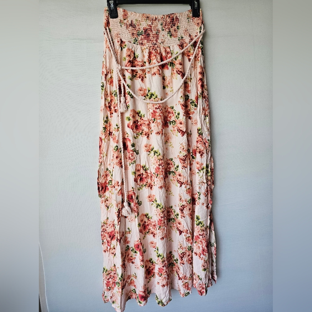 Forever 21 Floral Maxi Skirt (NWT), Size M, with Rope Belt and Side Slits - Picture 2 of 16